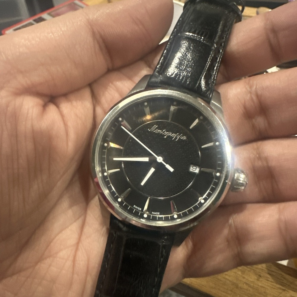 Working Montegrappa Fortuna Black Dial Leather Strap IDFOWALC 42mm Mens Watch